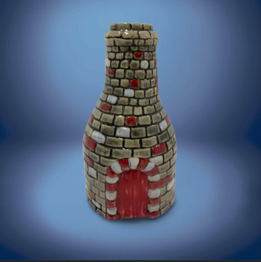Bottle kiln football inspired red and white 13cm