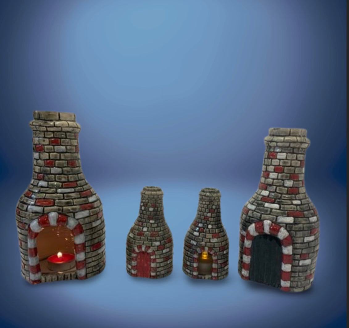 Bottle kiln football inspired T Light Red and white 22cm