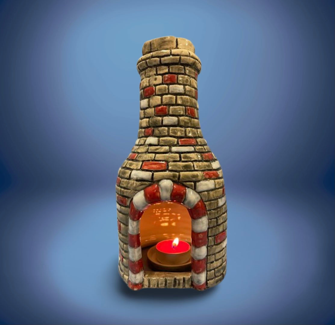 Bottle kiln football inspired T Light Red and white 22cm