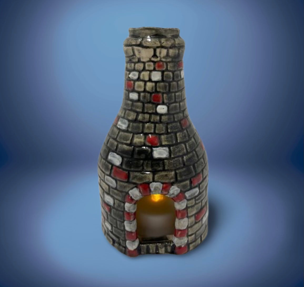 Bottle kiln football inspired T Light Red and white 13cm