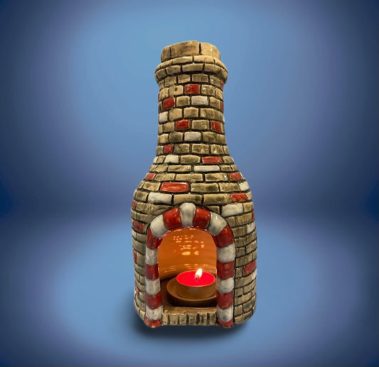 Bottle kiln football inspired T Light Red and white 22cm
